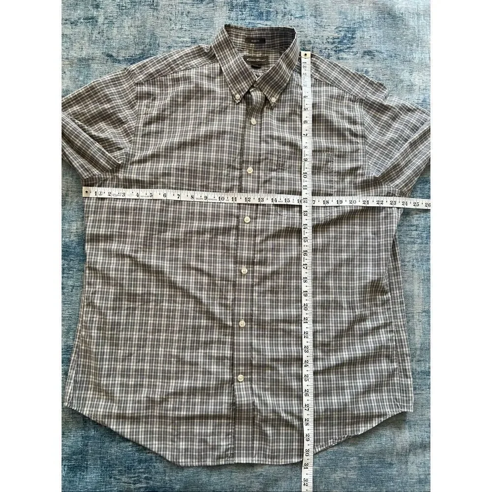 Eddie Bauer Gray Cream Plaid Relaxed Fit Button Down Shirt Men's Large